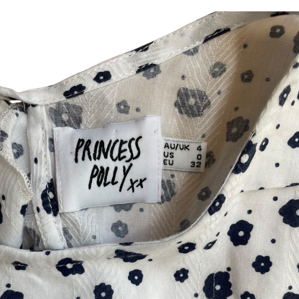 Princess Polly White Navy Nate Floral Brunch Date Night Mini Dress Size 0 US - Picture 9 of 9